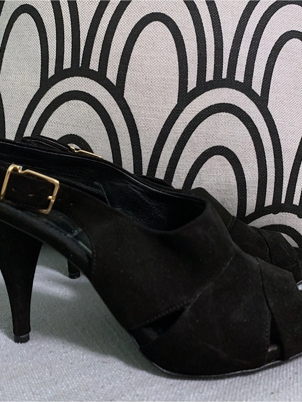 JCrew Black Suede Peep-Toe Slingback Heels